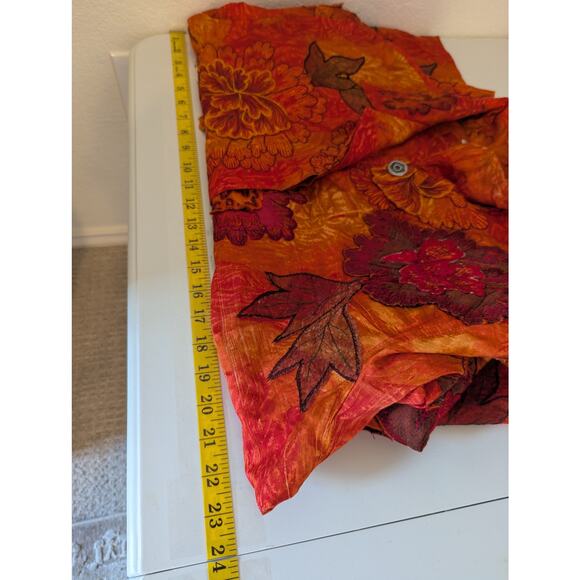 Chico’s Silk Organza Rust Orange Autumn Floral Button Up Top Women L Sz 2 Artsy - Picture 14 of 14